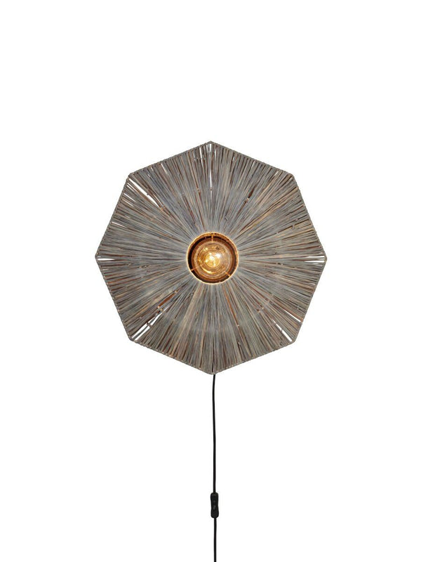 Wandlamp raffia Panama rond/octogon dia.45cm S, d.grijs