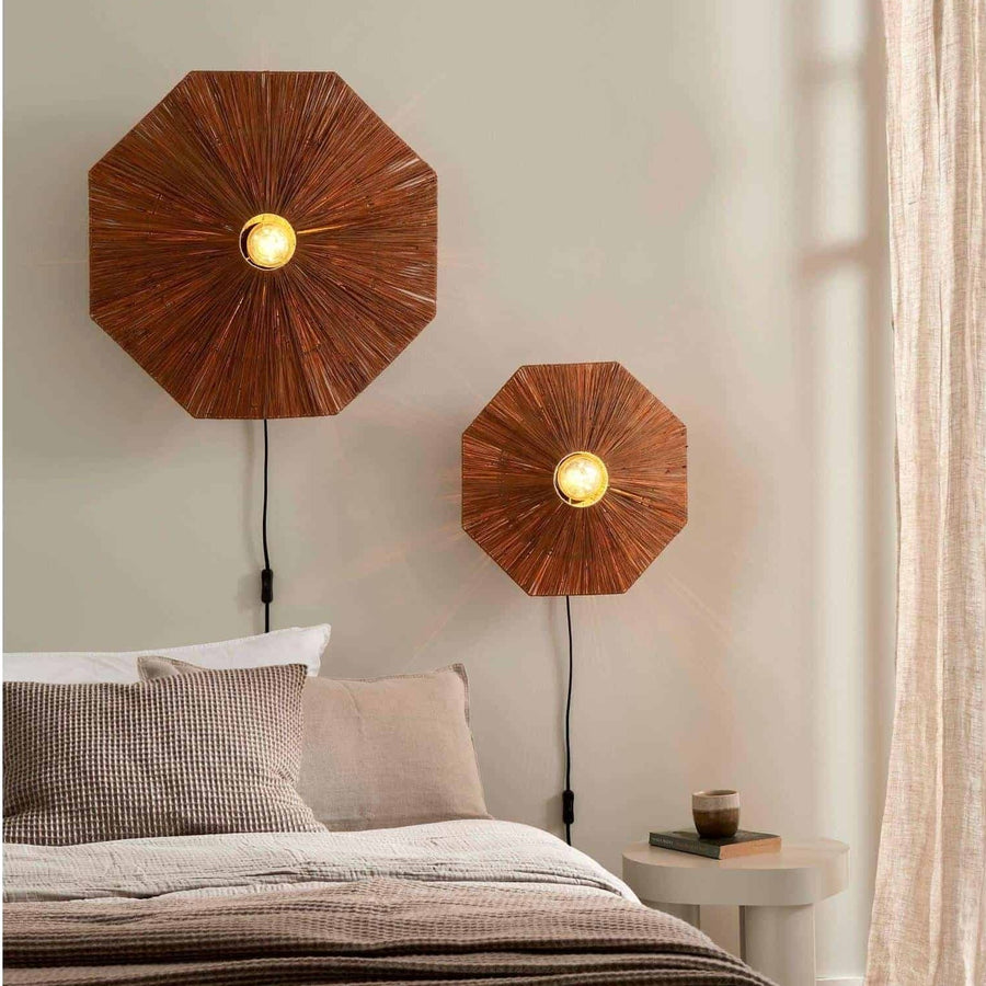 Wandlamp raffia Panama rond/octogon dia.45cm S, bruin