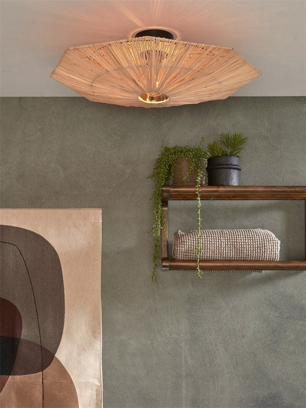 Plafonniere raffia Panama rond/octogon dia.65cm L, naturel