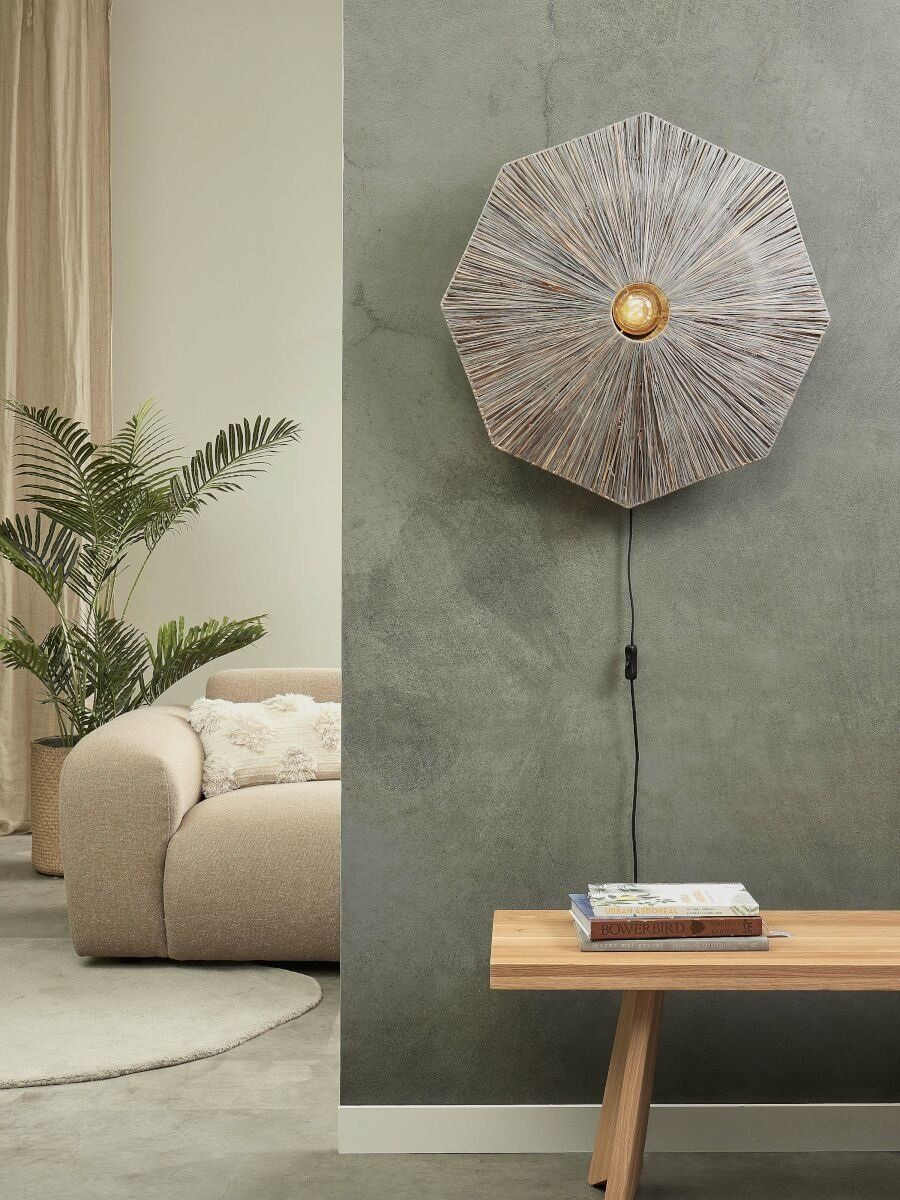 Wandlamp raffia Panama rond/octogon dia.65cm L, d.grijs