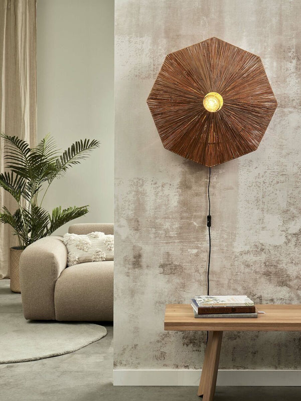 Wandlamp raffia Panama rond/octogon dia.65cm L, bruin