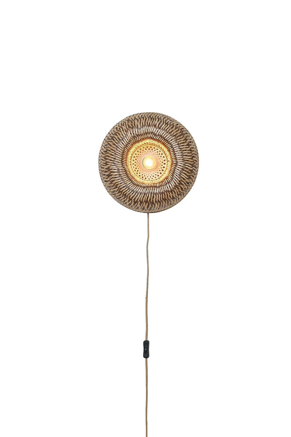 Wandlamp barbados rond ?35cm, nat/bruin