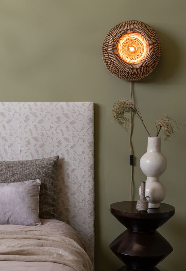 Wandlamp barbados rond ?35cm, nat/bruin