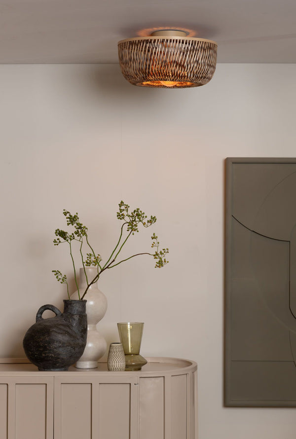 Plafondlamp Barbados bamboe/halfrond kap ø35xh.15cm naturel/bruin