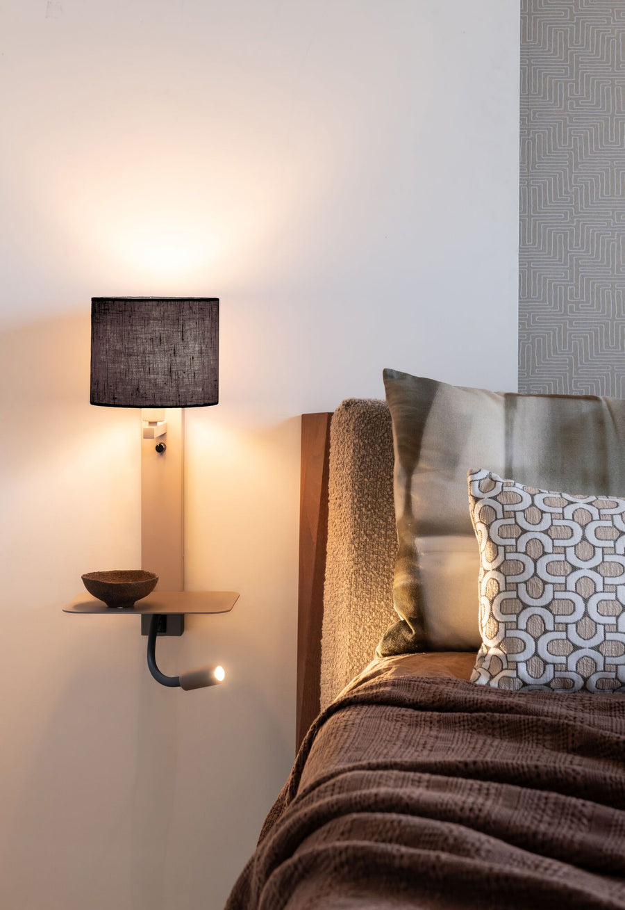 Wandlamp Florence+leeslamp zand/kap 1815 zwart