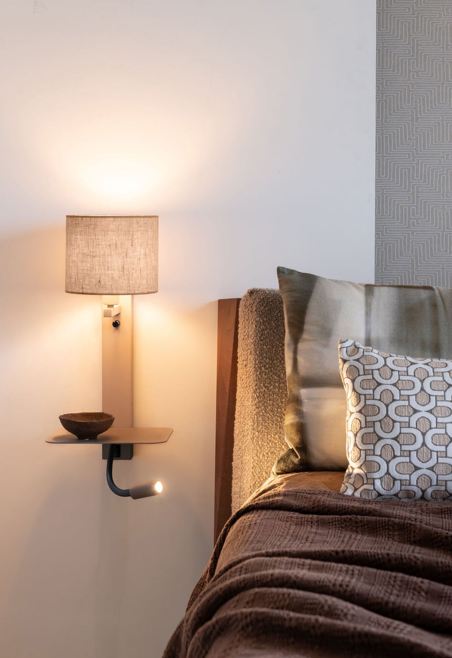 Wandlamp Florence+leeslamp zand/kap 1815 linnen donker