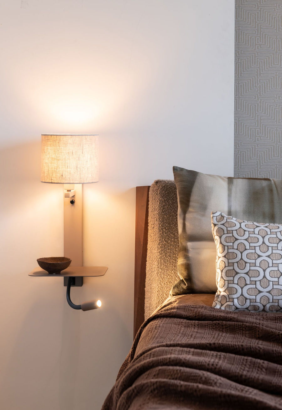 Wandlamp Florence+leeslamp zand/kap 1815 linnen licht