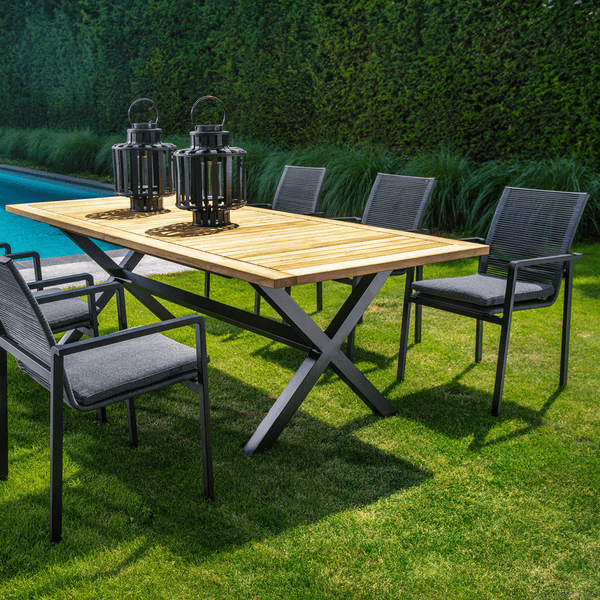 Ishi stackable dining chair alu black/rope black