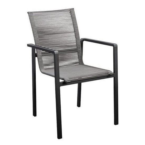 Ishi stackable dining chair alu black/rope dark grey