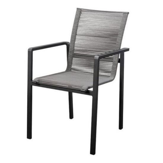 Ishi stackable dining chair alu black/rope dark grey