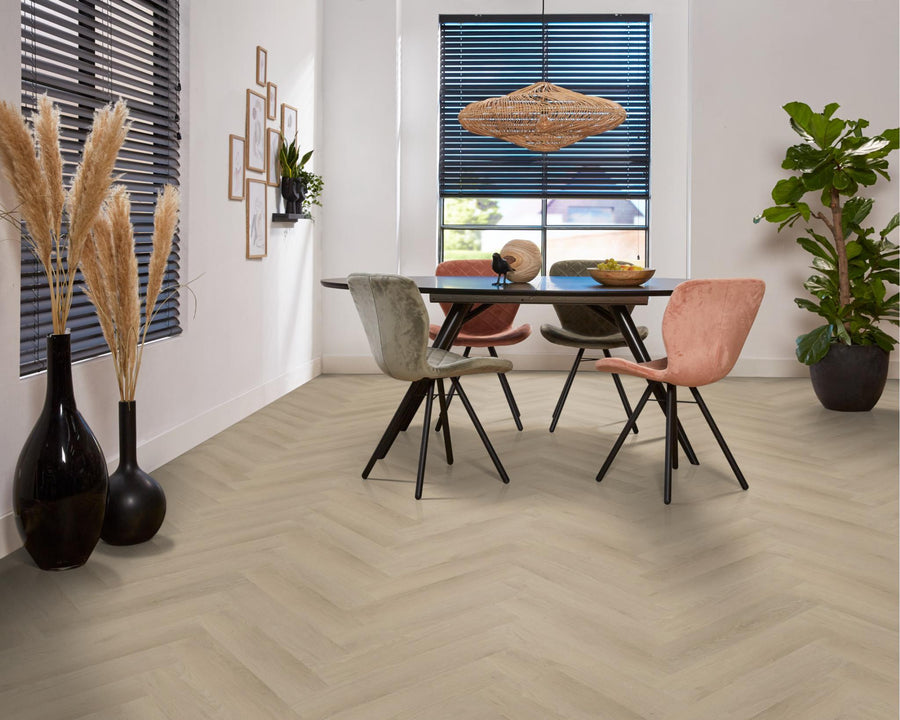 PVC Bordeaux Visgraat Dryback Beige á 1,87 m² per pak