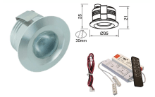 Led verlichting RVS inbouw 42mm set á 6 stuks incl. transformator, afstandbediening en kabels
