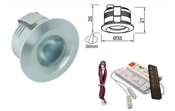 Led verlichting RVS inbouw 42mm set á 12 stuks incl. transformator, afstandbediening en kabels