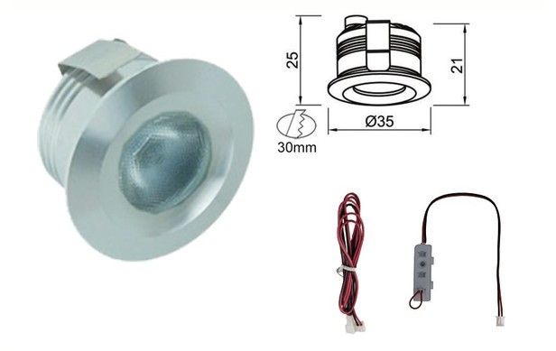 Led verlichting RVS inbouw 42mm volgset á 2 stuks incl. kabels