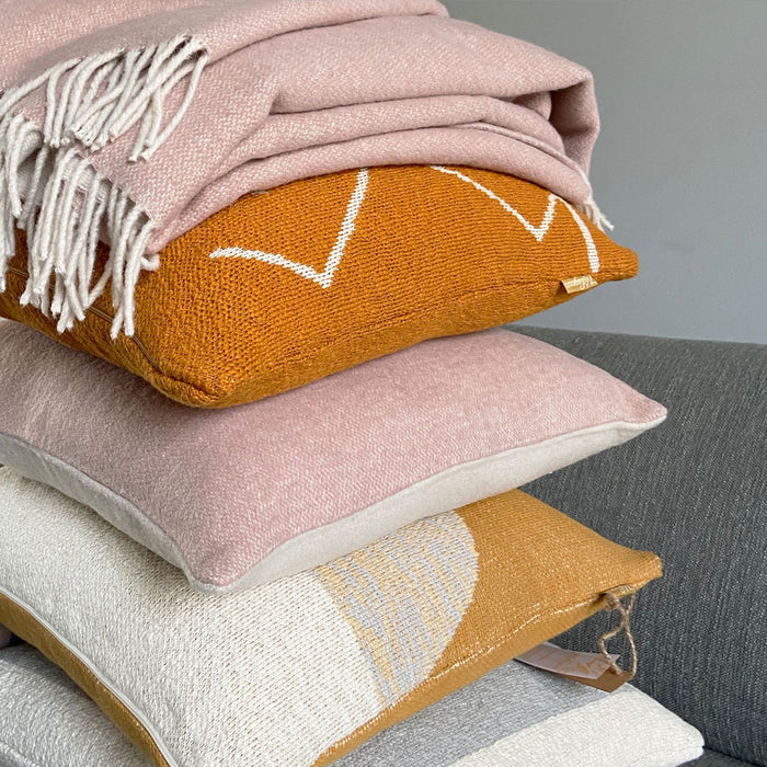 Misty pink double faced recycled wool square cushion