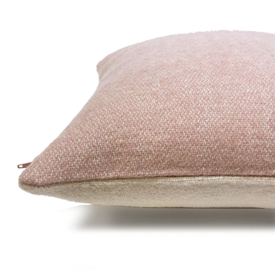 Misty pink double faced recycled wool square cushion