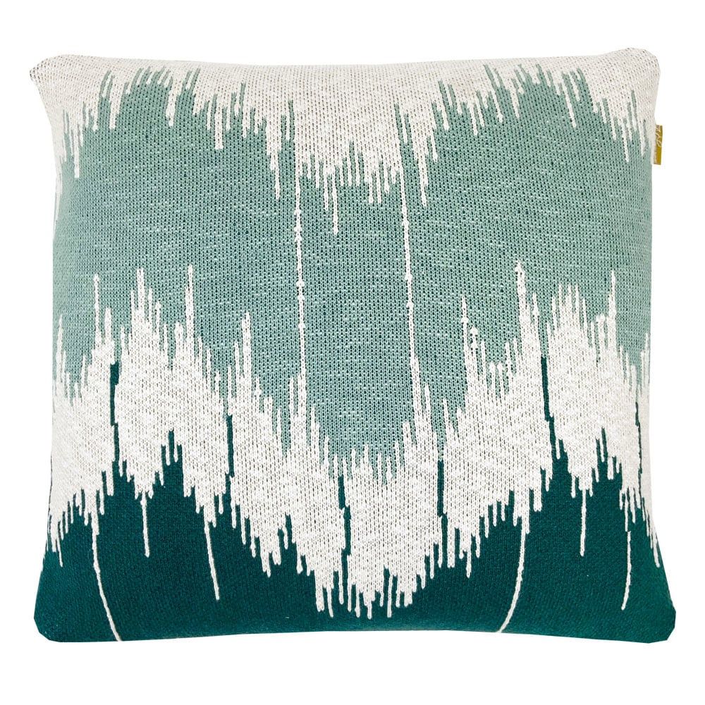 Wave knitted cushion green
