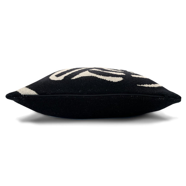Floral victory knitted cushion black