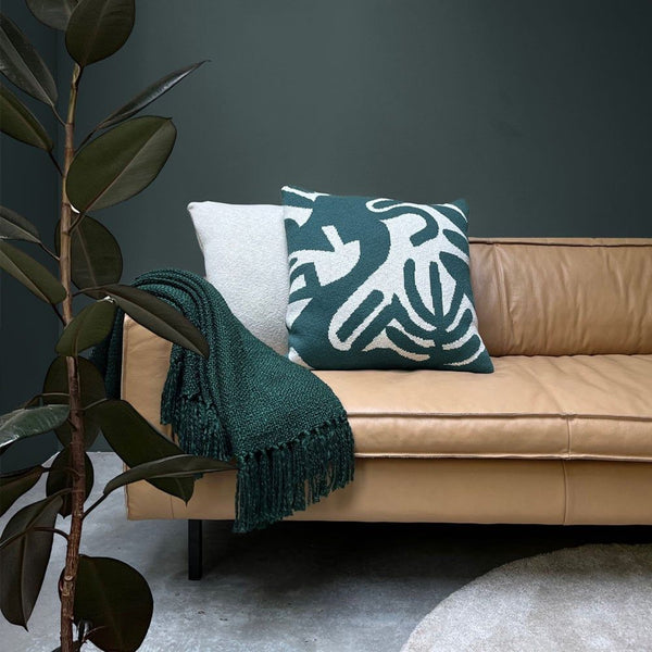 Floral victory knitted cushion green