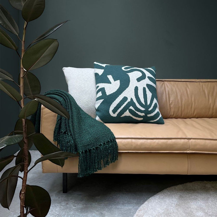 Floral victory knitted cushion green