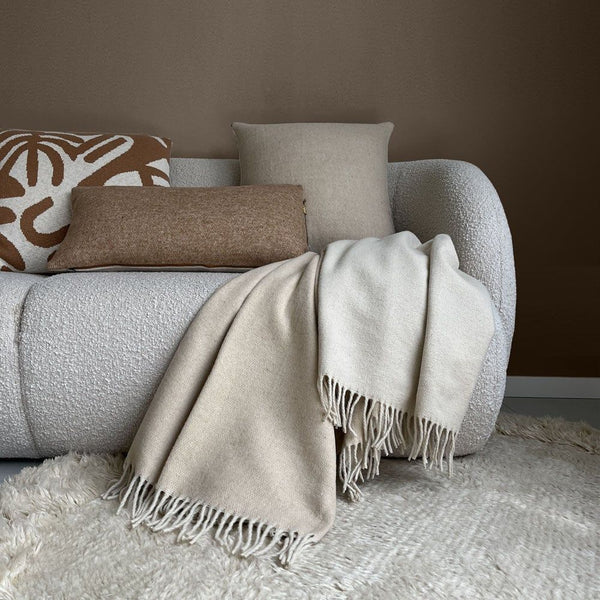 Beige double faced recycled wool square cushion