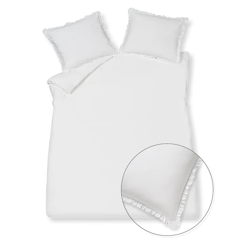 Pure 83 percale ruffle 090 white 2-persoons (200x200/220 + 2 slopen)