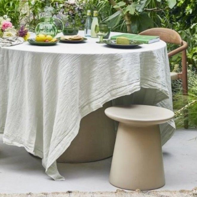 Earthenware side table M, cream