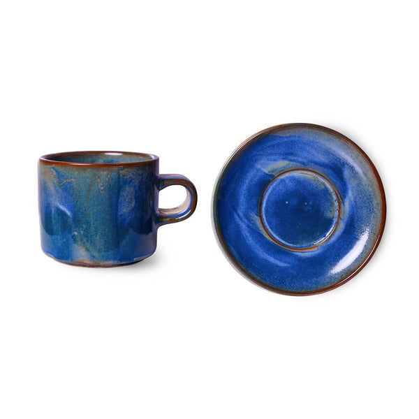 Chef ceramics: cup and saucer, rustic blue