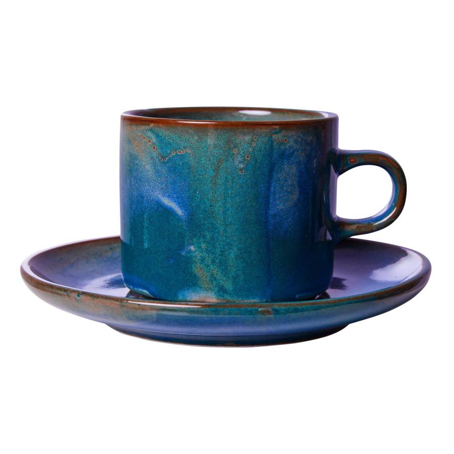 Chef ceramics: cup and saucer, rustic blue
