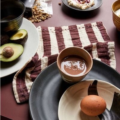 Cotton napkins striped burgundy (set of 2)