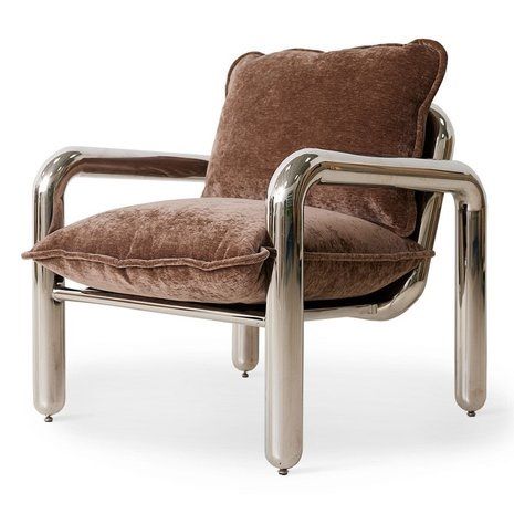 Chrome Lounge Armchair, Velvet Brown