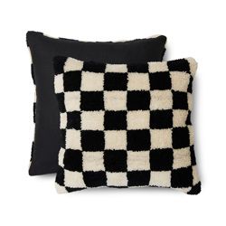 HKLIVING Woolen sierkussen zwart-wit statement – 50 × 50 cm