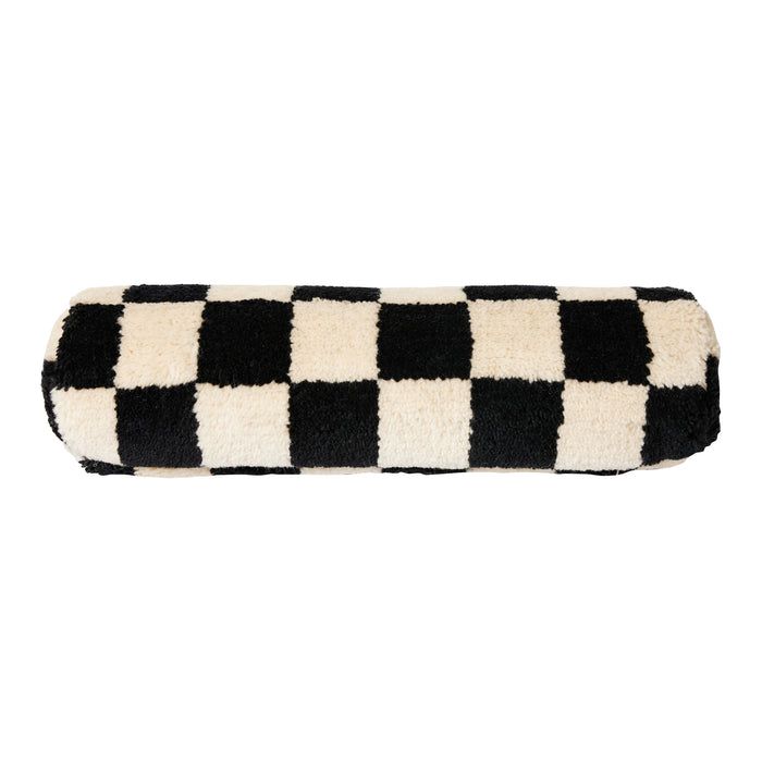 Woolen bolster cushion black and white statement (13x50cm)
