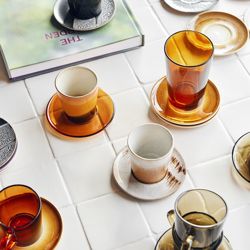 70s glassware: saucers amber brown (set of 4)