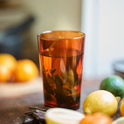 70s glassware: tea glasses amber brown (set of 4)
