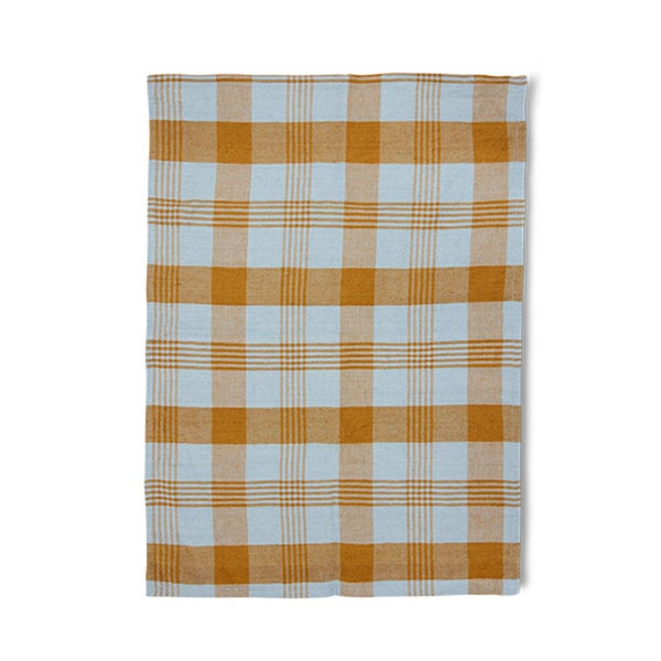 Vida check tea towel amber/blue (50x70cm)