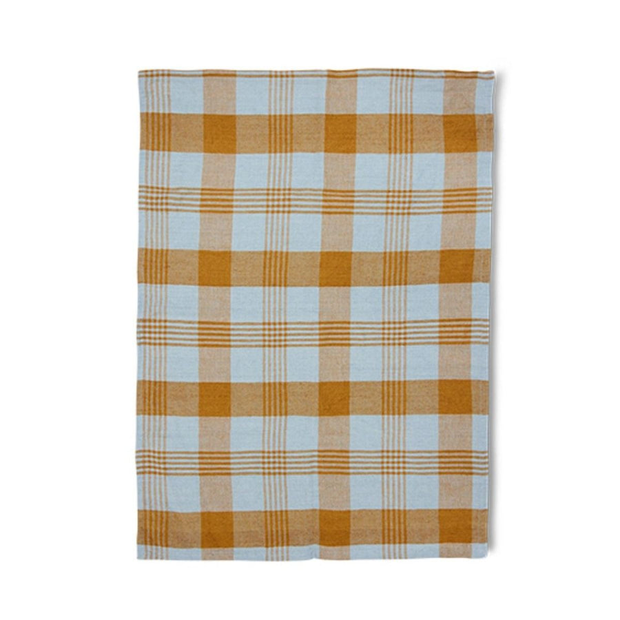 Vida check tea towel amber/blue (50x70cm)