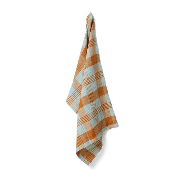 Vida check tea towel amber/blue (50x70cm)