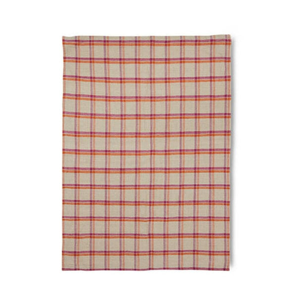 Vida check tea towel strawberry/cream (50x70cm)