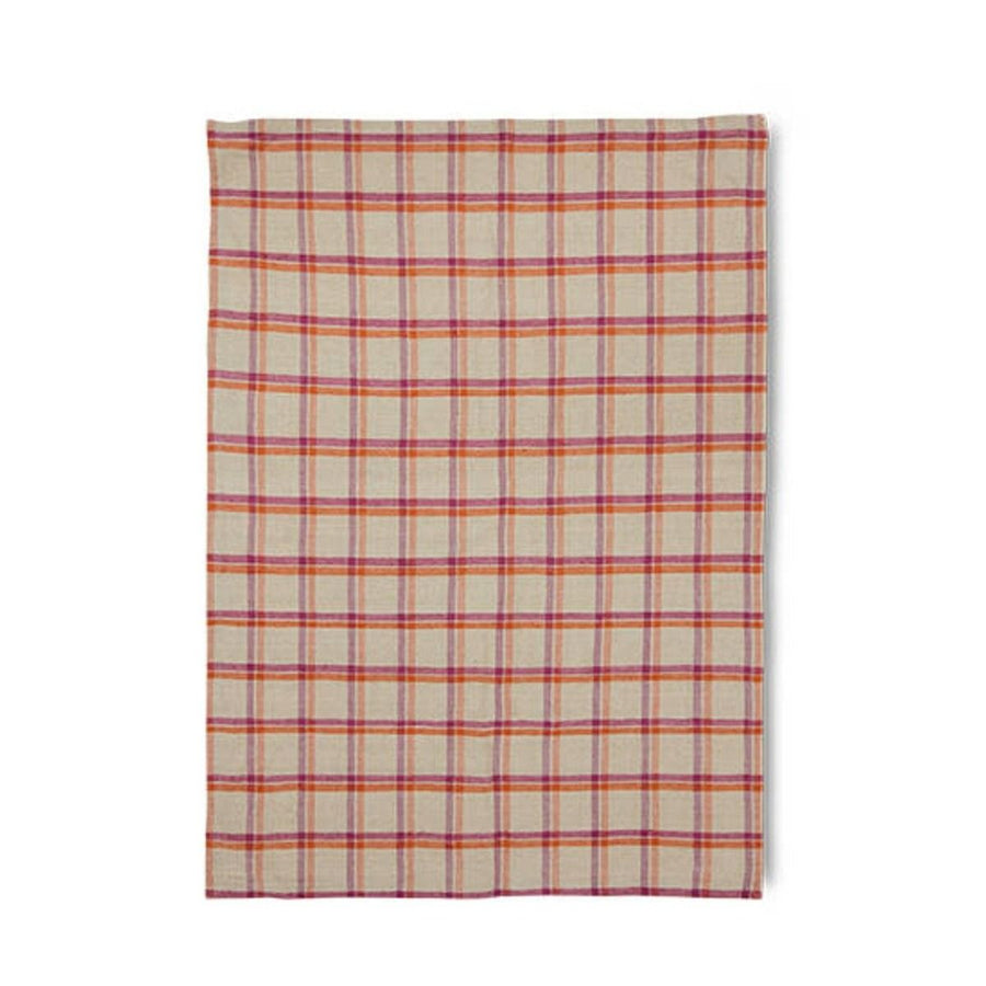 Vida check tea towel strawberry/cream (50x70cm)