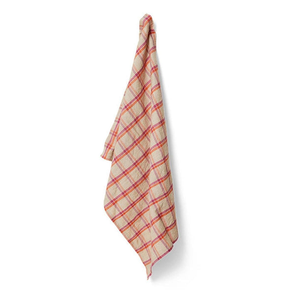 Vida check tea towel strawberry/cream (50x70cm)