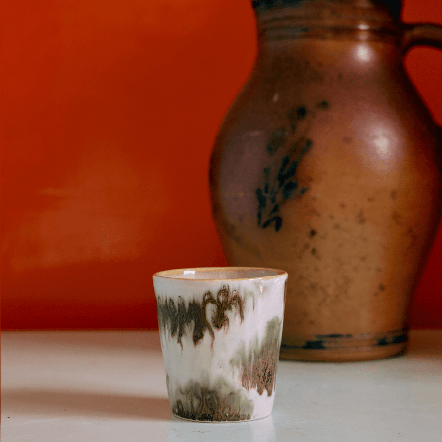 70s ceramics: cappuccino mug, verdigris