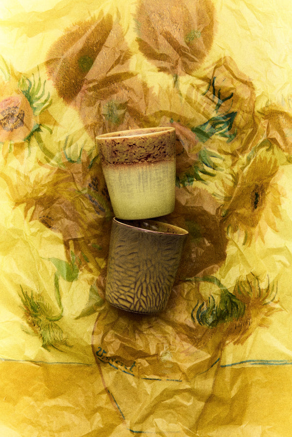 Koffimeok 70s ceramics Van Gogh sunflowers (set van 2)