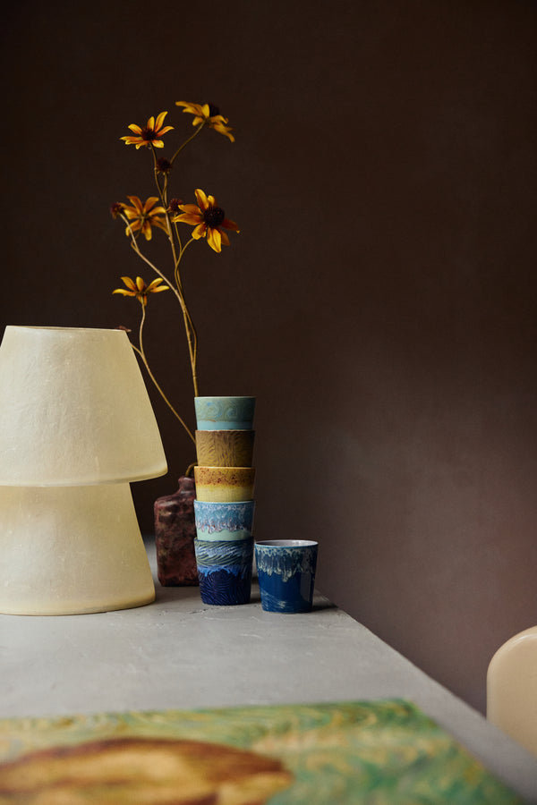 Koffimeok 70s ceramics Van Gogh sunflowers (set van 2)