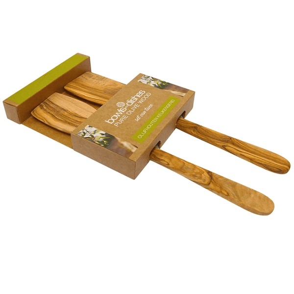 Olijfhouten spatelset 2delig 30cm recht