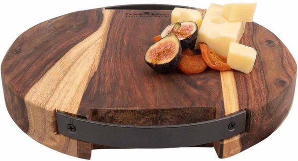 Seerveerplank Rond Met 2 Metalen Handgrepen 4 Cm Dikø 29 Cm