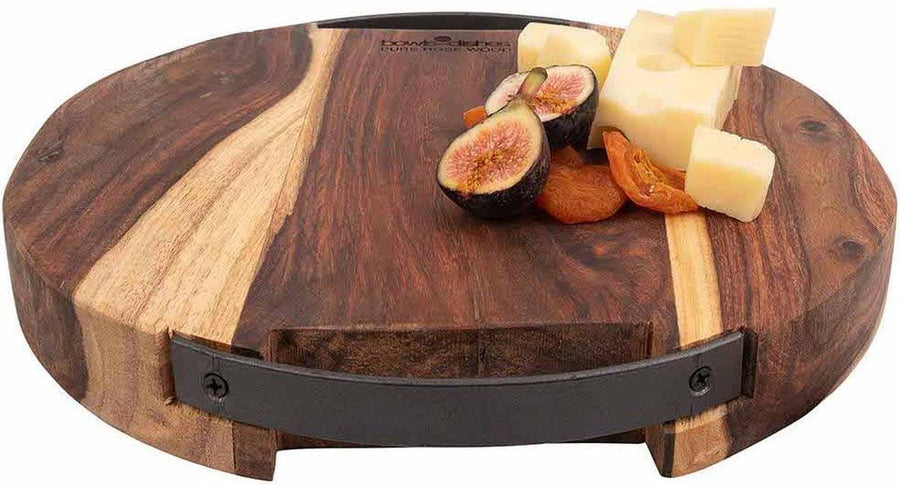 Seerveerplank Rond Met 2 Metalen Handgrepen 4 Cm Dikø 29 Cm