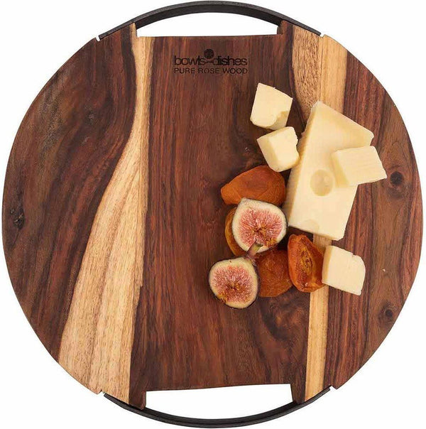 Seerveerplank Rond Met 2 Metalen Handgrepen 4 Cm Dikø 29 Cm