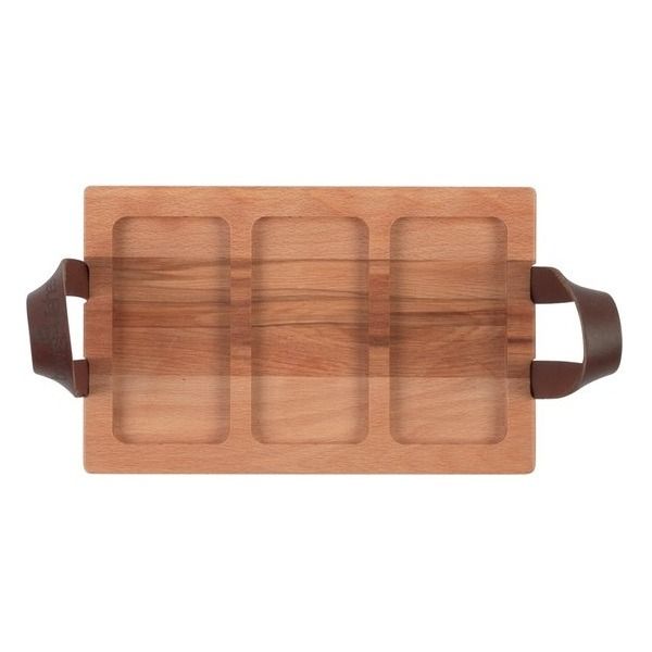 Serveertrays Met Lederen Handgrepen En Vakken 2cm Dik30 X 19,5 Cm - 3 Vakken