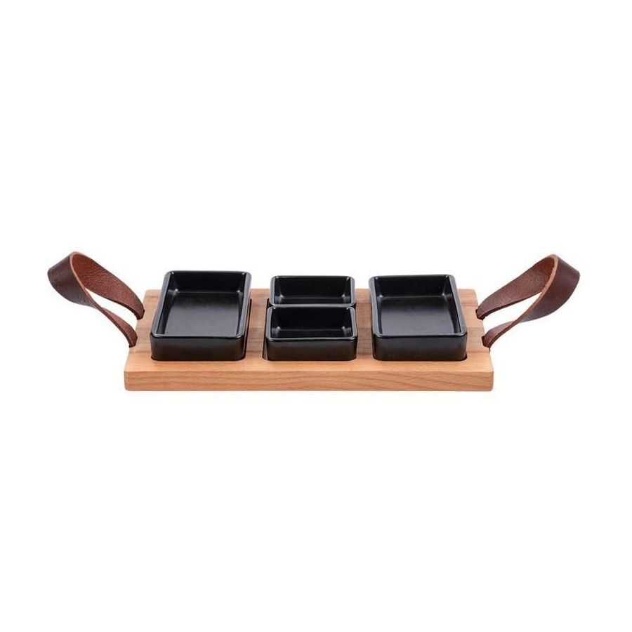Borreltray 30cm 3-vaks met schaaltjes zwart